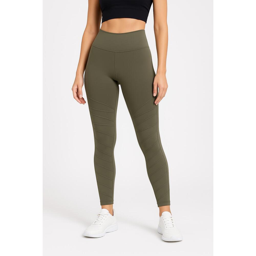 Leggings Womens Olive Green High Waist Panelled Athleisure Workout Yoga
